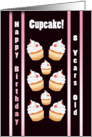 Birthday 8th Cute Cherry Cupcake - Pale Pink Stripes card