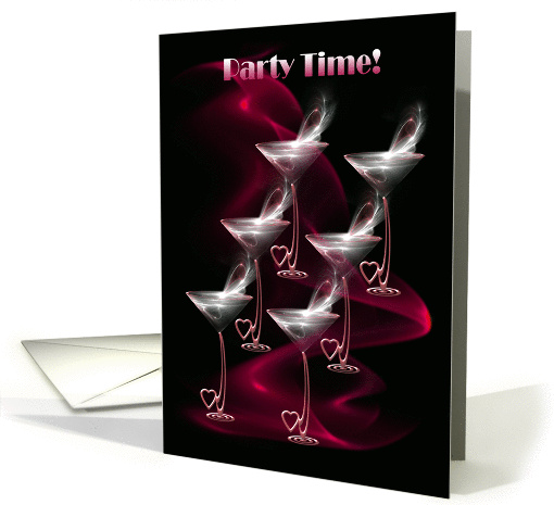 Party Invitation - Pink and Black - Champagne Glasses card (1342340)