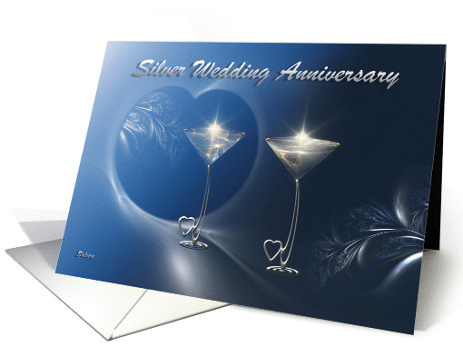 Spouse Silver Anniversary Wedding Glasses in Silver and Blue card