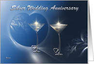 Spouse Silver Anniversary Wedding Glasses in Silver and Blue card