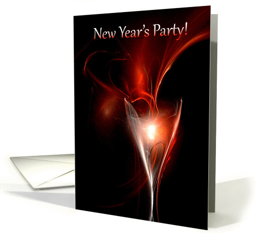 New Year's Eve Party Invitation of Red Wine Goblets and Sparkles card