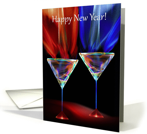 New Year's Cheer of Multicoloured Wine Goblets and Sparkles card