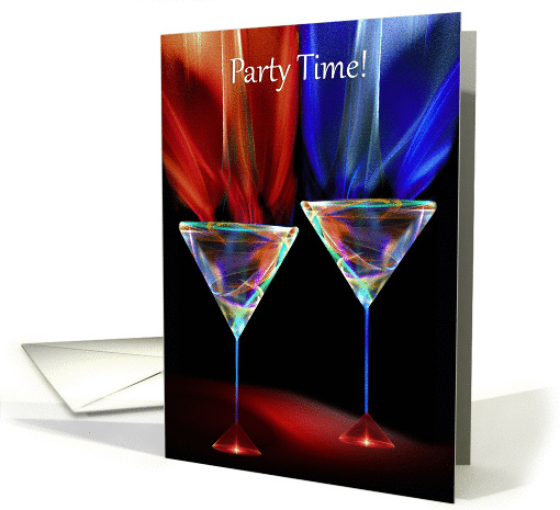 Party Invitation of Multicoloured Wine Goblets and Sparkles card