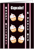 Birthday 6th Cute Cherry Cupcake - Pink Stripes card