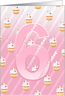 Birthday 6th Cute Cherry Cupcake - Pale Pink Stripes card