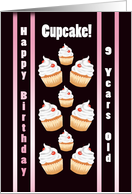 Birthday 9th Cute Cherry Cupcake - Pale Pink Stripes card