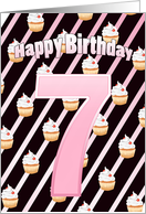 Birthday 7th Cute Cherry Cupcake - Pale Pink Stripes card