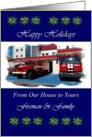 Fireman & Family - Happy Holidays From Our House - Painted Fire Trucks card