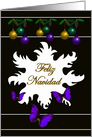 Feliz Navidad - Spanish - Merry Christmas - Holly-Bulbs-Butterflies card
