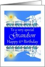 Grandson Happy 6th Birthday - Blue train going through the Mountains card