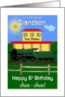 Grandson Happy 6th Birthday - Green Train Stopped at the Station card