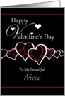 Niece Happy Valentine’s Day - Red / White Hearts on Black card