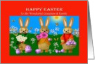 Grandson and Family - Happy Easter - Bunnies / Purple Eggs card