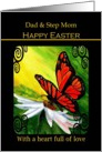 Dad and Step Mom - Happy Easter - Monarch Butterfly on a Daisy card