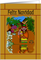 Feliz Navidad - Spanish - Merry Christmas - Aztec Cartoon Native Art card