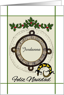 Feliz Navidad - Spanish - Merry Christmas - Add Name in Aztec Frame card