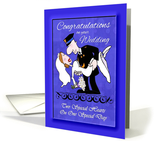 Firefighter Wedding - Congratulations - Cartoon Bride-Groom card