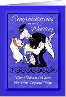 Firefighter Wedding - Congratulations - Cartoon Bride-Groom card