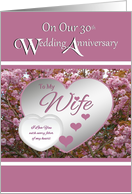 Wife 30th Wedding Anniversary - Flowering Tree and Digital Hearts card