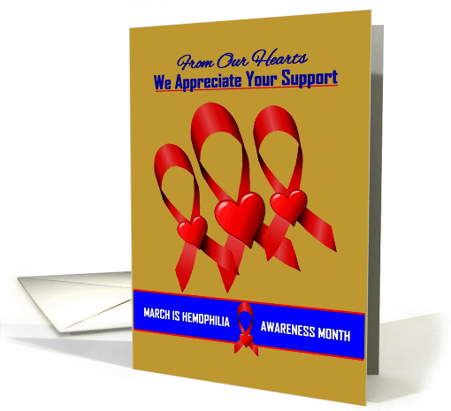 Thank You Hemophilia Awareness Month - Red Hearts on Red Ribbons card