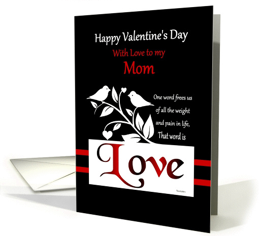 Mom Happy Valentine's Day - Love Quote-White Silhouette on Black card