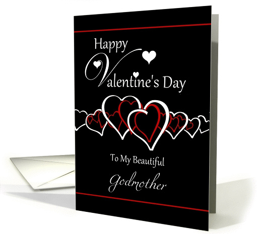 Godmother Happy Valentine's Day - Red / White Hearts on Black card