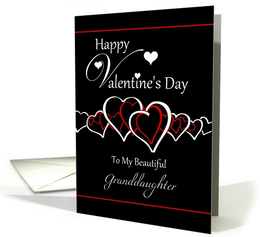 Granddaughter Happy Valentine's Day - Red / White Hearts on Black card