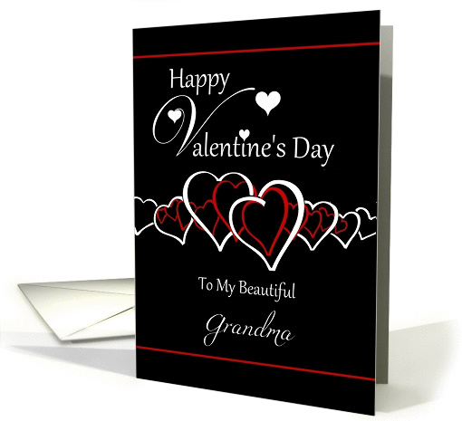 Grandma Happy Valentine's Day - Red / White Hearts on Black card