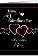 Mom Happy Valentine’s Day - Red / White Hearts on Black card