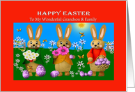 Grandson and Family - Happy Easter - Bunnies / Purple Eggs card