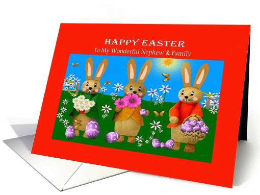 Nephew and Family - Happy Easter - Bunnies / Purple Eggs card