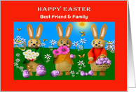 Best Friend and Family Happy Easter -Custom Add Text- Three Bunnies card