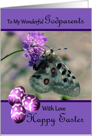 Godparents Happy Easter - Apolo Butterfly /Flower /Purple Easter Eggs card