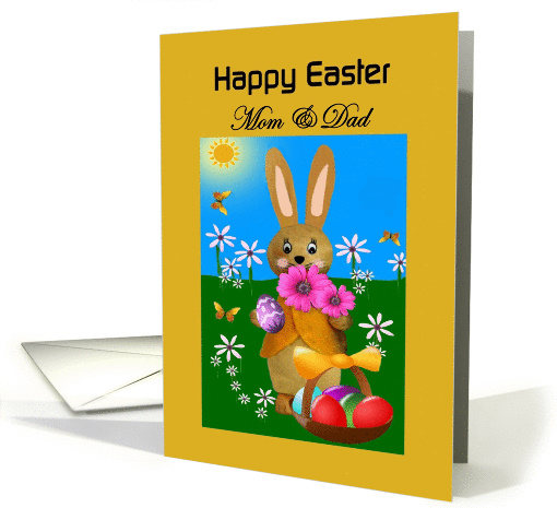 Mom & Dad - Happy Easter - Easter Bunny with Egg Basket card (1378004)