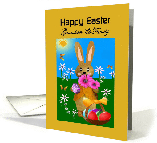 Grandson - Family - Happy Easter - Easter Bunny with Egg Basket card