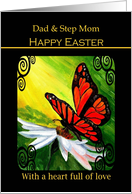 Dad and Step Mom - Happy Easter - Monarch Butterfly on a Daisy card