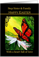 Step Sister & Family - Happy Easter - Monarch Butterfly on a Daisy card