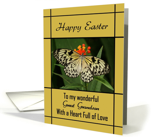 Great Grandson Happy Easter - Black-White-Yellow Butterfly card