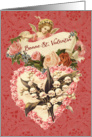 Happy Valentine’s Day in French, Vintage Angel and Heart card