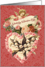 Happy Valentine’s Day in Norwegian, Vintage Angel and Heart card