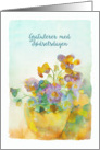 Happy Birthday in Norwegian, Pansies, Watercolor card