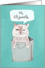 Customizable Hello card, Grinning cat in Bag, Illustration card