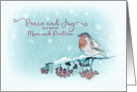 Peace and Joy to my Mum and Partner, Christmas Card, Robin card