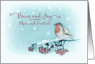 Peace and Joy to my Mom and Partner, Christmas Card, Robin card