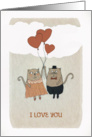I love You, Valentine’s Day, two Cats with Hearts card