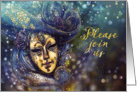 Please join us, Invitation Mardi Grad, Mask, Gold Effect card