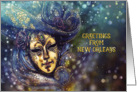 Greetings from New Orleans, Mardi Gras, Gold Effect, Mask card