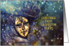 Greetings from Galveston, Texas, Mardi Gras, Gold Effect, Mask card