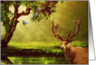 Blank Note Card, Butterflies, Forest, Deer, Sunrays card