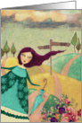 Blank Note Card, Woman, Paths, Folk Art Painting card